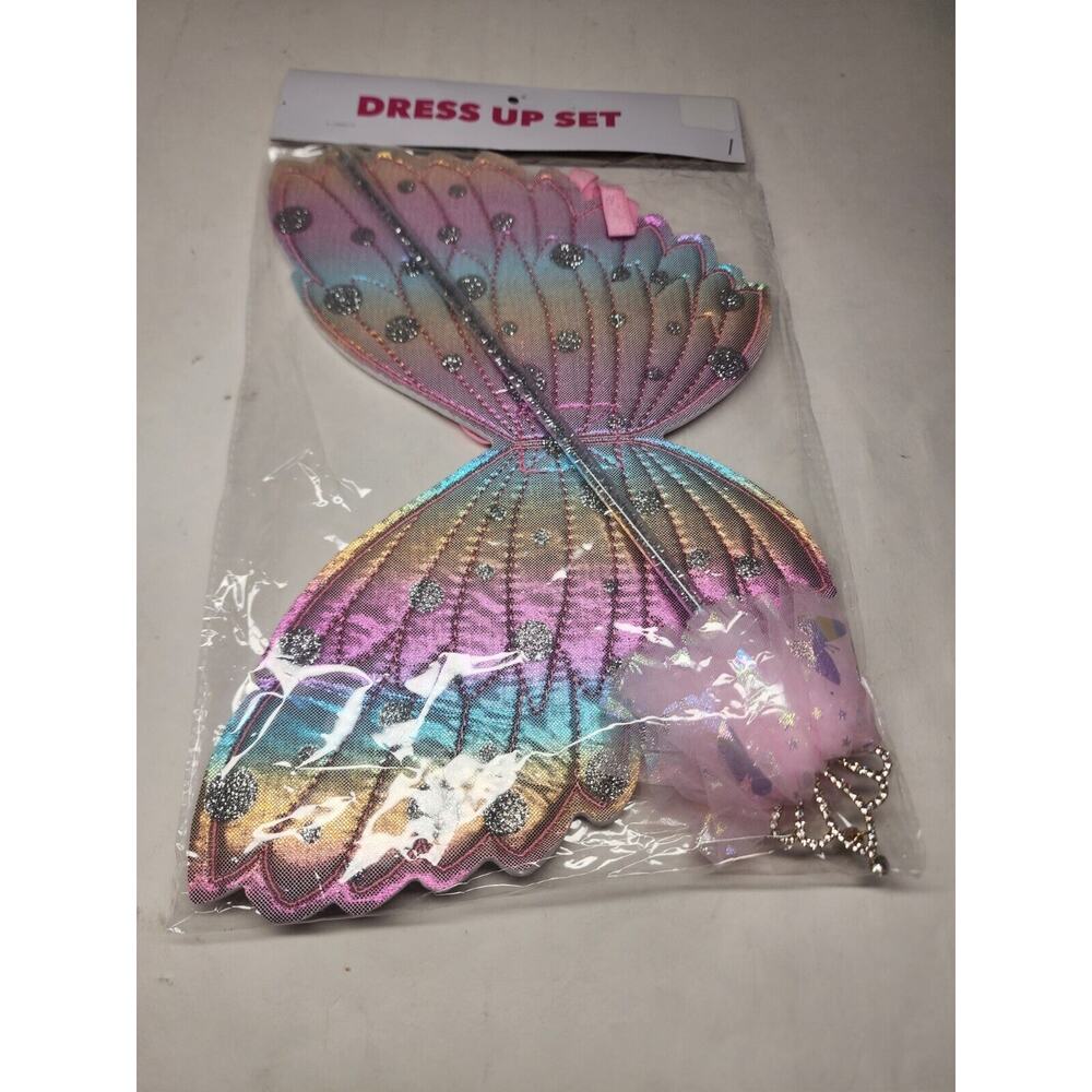 NEW Dress Up Pretend Play Fairy Wing & Wand Kids 2 Pc Set purple Rhinestones